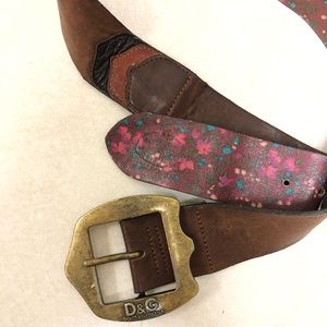 Brown Leather & Floral D&G Belt